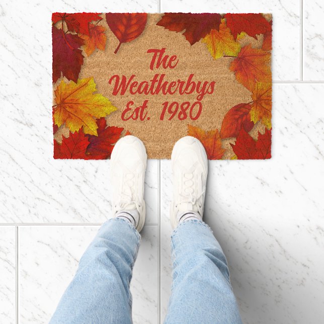 Family Name Red Leaves Foliage Fiber Doormat (Insitu)