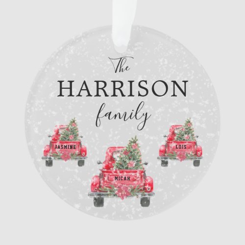 Family Name Red Truck Christmas Acrylic Ornament