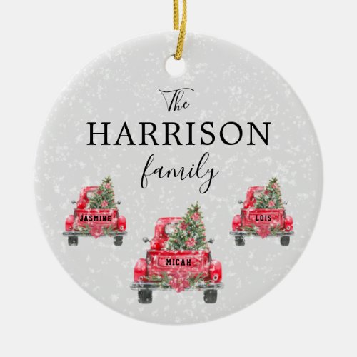Family Name Red Truck Christmas Tree Holiday Ceram Ceramic Ornament