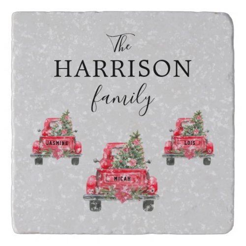 Family Name Red Truck Christmas Tree Trivet
