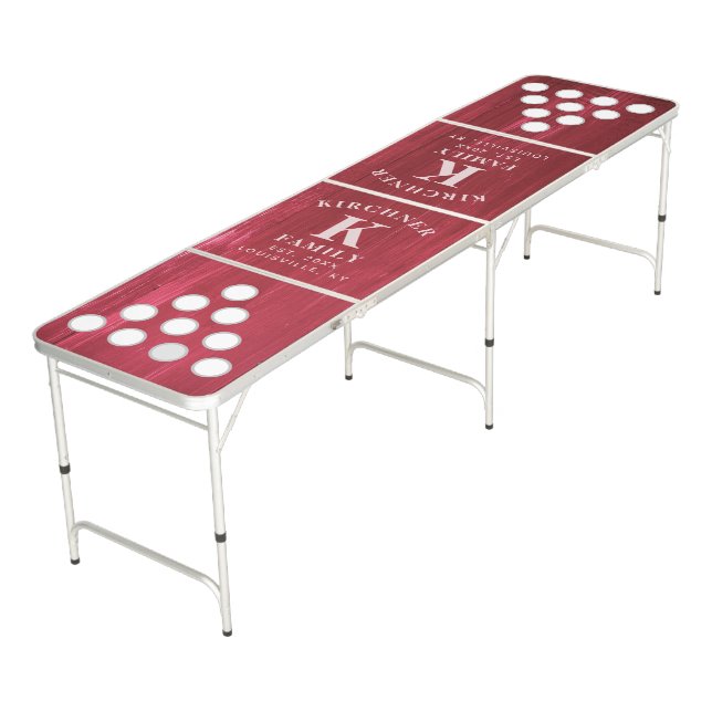 Family Name Red Wood Year Established Monogram Beer Pong Table (Angled)