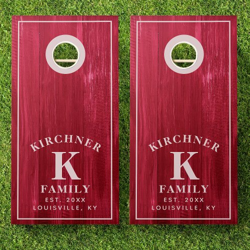 Family Name Red Wood Year Established Monogram Cornhole Set