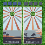 Family Name | Retro Beach Custom Cornhole Set<br><div class="desc">Fabulous retro tropical beach with sun rays in trendy neutral colors.  Easily personalize with your family name.</div>