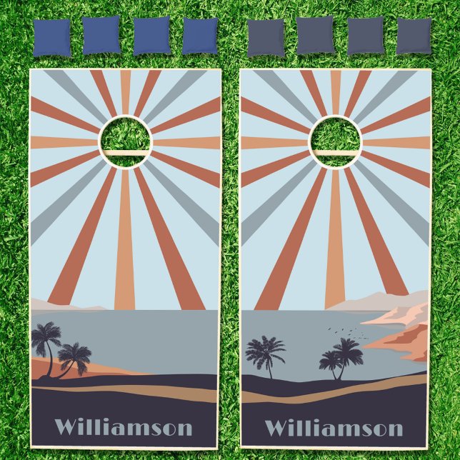 Family Name | Retro Beach Custom Cornhole Set (Creator Uploaded)