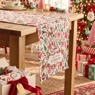 Family Name Retro Kitschmas Candy Cane Christmas Short Table Runner