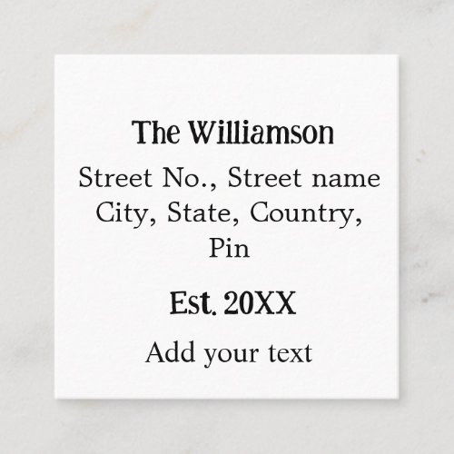 family name return address add name date year square business card