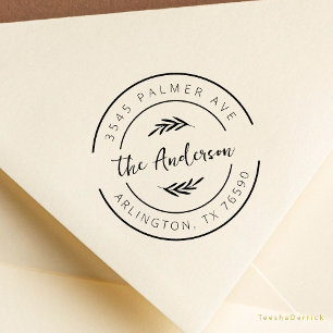 Family Name Return Address Botanical Round Logo Rubber Stamp
