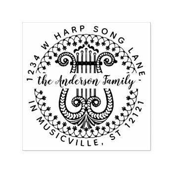 Family Name Return Address | Elegant Ornate Harp Self-inking Stamp by WanderingBark at Zazzle