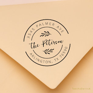 Family Name Return Address Eucalyptus Round Logo Rubber Stamp