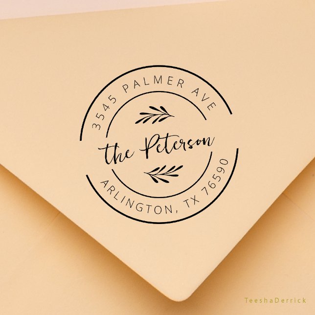 Family Name Return Address Eucalyptus Round Logo Rubber Stamp (Modern Rustic Family Name Return Address Botanical Round Logo Rubber Stamp Season Greeting Christmas)