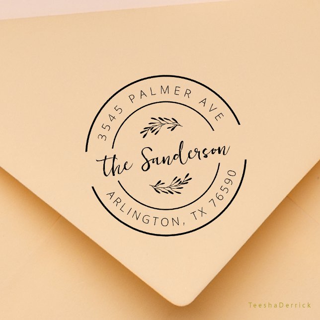 Family Name Return Address Eucalyptus Round Logo Rubber Stamp (Modern Rustic Family Name Return Address Botanical Round Logo Rubber Stamp Season Greeting Christmas)