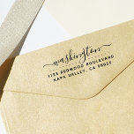 Family Name Return Address | Hand-Lettered Script Rubber Stamp<br><div class="desc">This stamp is ideal for any individual or family looking to add a special touch to their mail! This design features your last name at the top in a rustic, hand-lettered script with your return address below, separated by a dotted line. To add your own name and address, just click...</div>