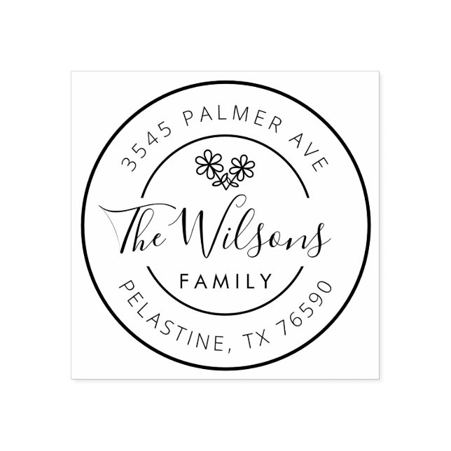 Family Name Return Address round logo, Botanical Rubber Stamp (Imprint)