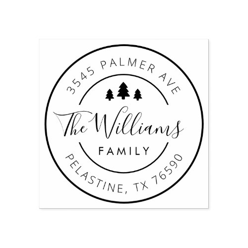Family Name Return Address round logo Christmas Rubber Stamp
