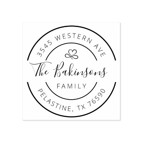 Family Name Return Address round logo Rubber Stamp