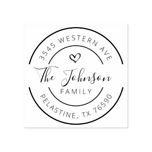 Family Name Return Address round logo Rubber Stamp