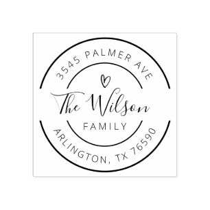Family Name Return Address round logo Rubber Stamp