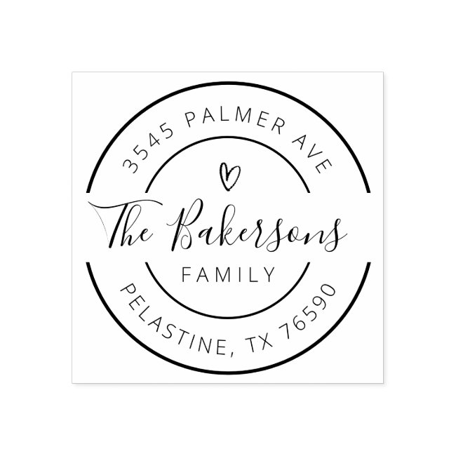 Family Name Return Address round logo Self-inking Rubber Stamp