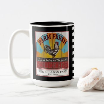 Family Name Rooster Life Is Better On The Farm Two-tone Coffee Mug by TrendyKitchens at Zazzle