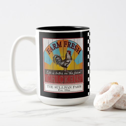 Family Name Rooster Life Is Better On the Farm Two_Tone Coffee Mug