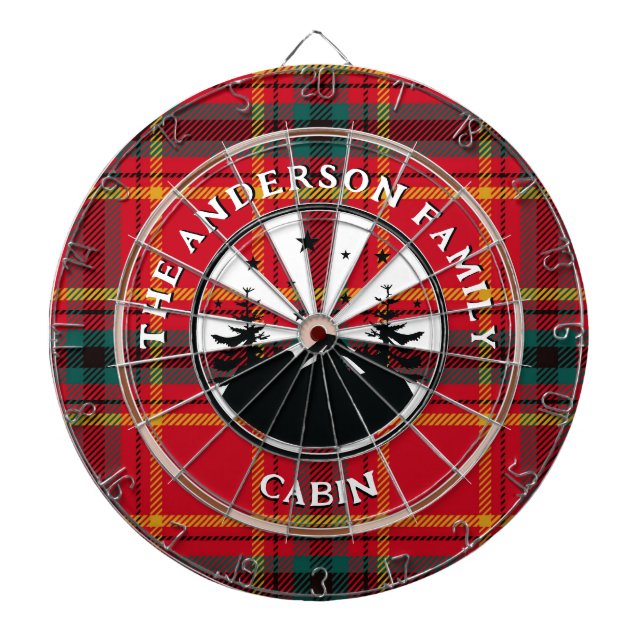 Family Name Rustic Cabin Plaid Dart Board (Front)