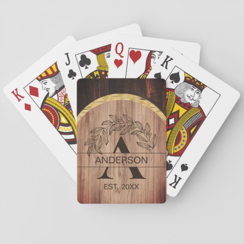 Family Name Rustic Farmhouse Wood Monogrammed Gold Poker Cards