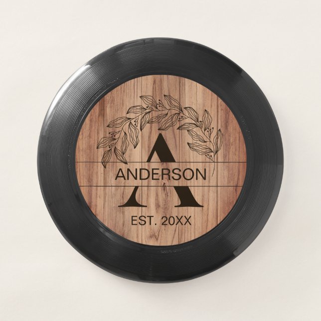 Family Name Rustic Farmhouse Wood Monogrammed Wham-O Frisbee (Front)
