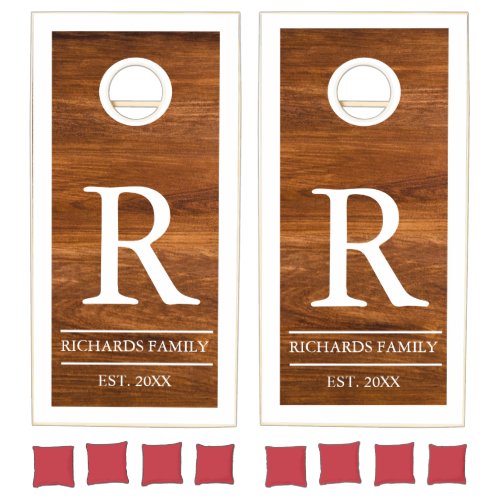 Family Name Rustic Farmhouse Wood Wedding Custom   Cornhole Set