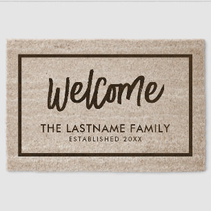Family Name - Rustic Modern with Date Fiber Doormat