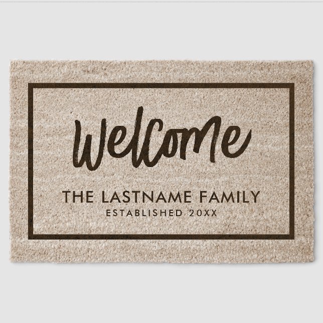 Family Name - Rustic Modern with Date Fiber Doormat (Front)