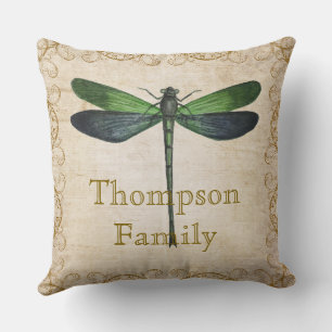 Family name Rustic roman style Dragonfly vintage Throw Pillow