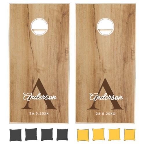 Family Name Rustic Wood Grain Elegant Wedding Cornhole Set