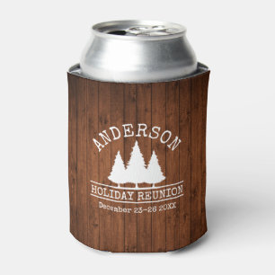 Family Name Rustic Wood Holiday Reunion Can Cooler