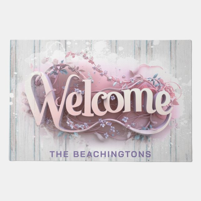 *~* Family Name Rustic Wood WELCOME AP80 Doormat (Front)