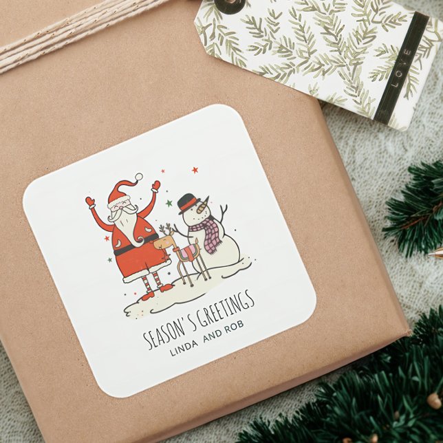 Family Name Santa Snowman Reindeer Christmas Hygge Square Sticker (Creator Uploaded)