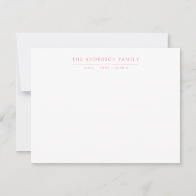 Family Name Script Blush Pink Typography Font Note Card (Front)