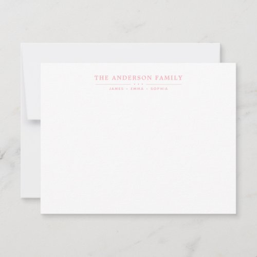 Family Name Script Blush Pink Typography Font Note Card