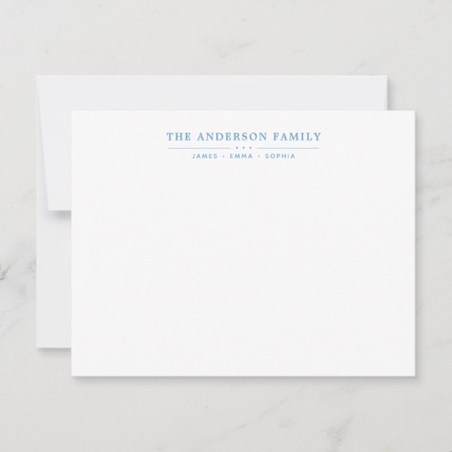 Family Name Script Dusty Blue Typography Font Note Card (Front)