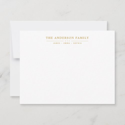 Family Name Script Faux Gold Typography Font Note Card