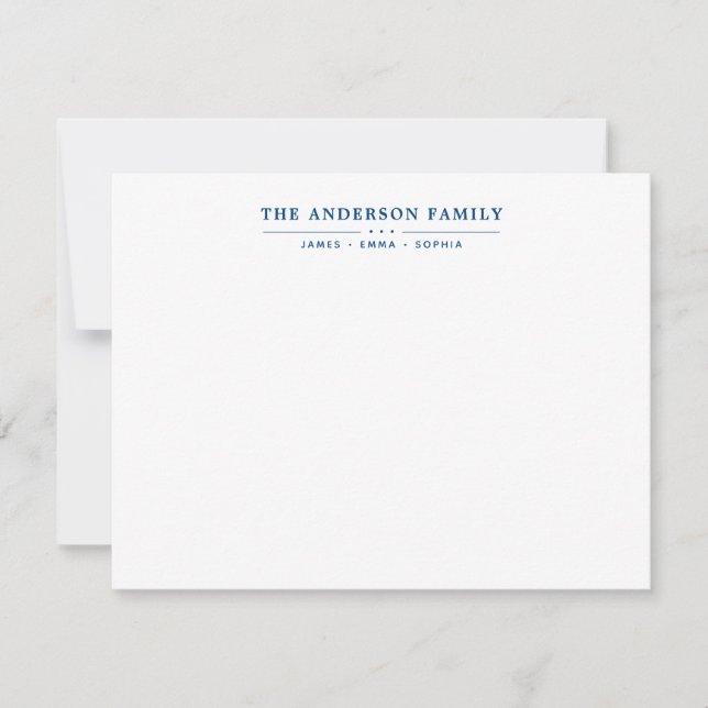 Family Name Script Navy Blue Typography Font Note Card (Front)