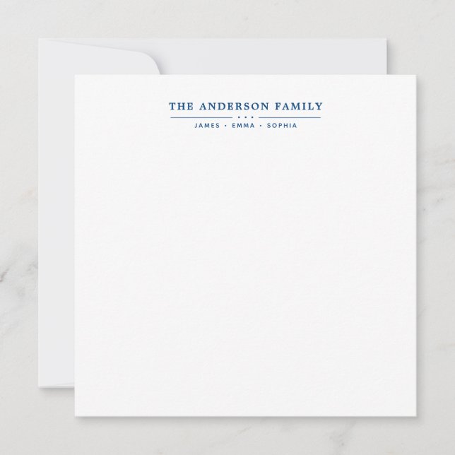 Family Name Script Navy Blue Typography Note Card (Front)