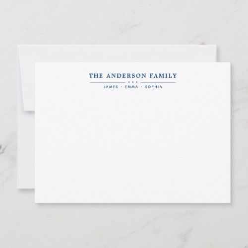 Family Name Script Navy Blue Typography Note Card