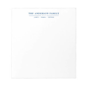 Family Name Script Navy Blue Typography Notepad