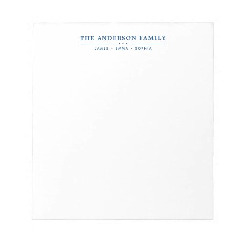 Family Name Script Navy Blue Typography Notepad