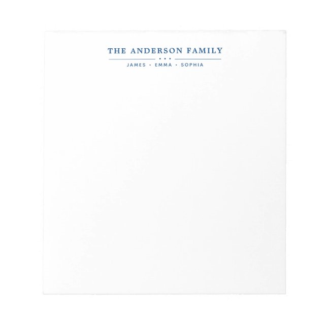 Family Name Script Navy Blue Typography Notepad (Front)