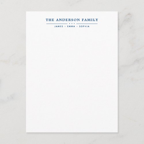Family Name Script Navy Blue Typography Postcard