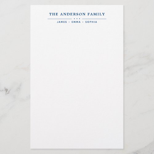 Family Name Script Navy Blue Typography Stationery
