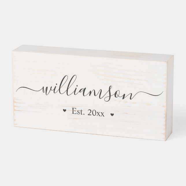 Family Name Simple Handwritten Calligraphy Wooden Box Sign (Angled Horizontal)