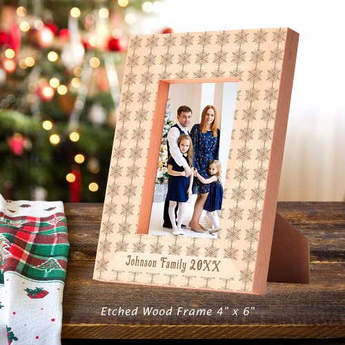 Family Name Snowflake Christmas Pattern 4x6 Wooden Engraved Frames