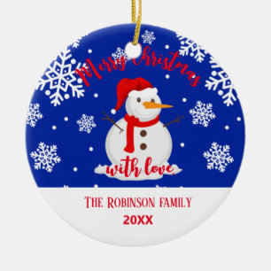 family name snowman  ceramic ornament